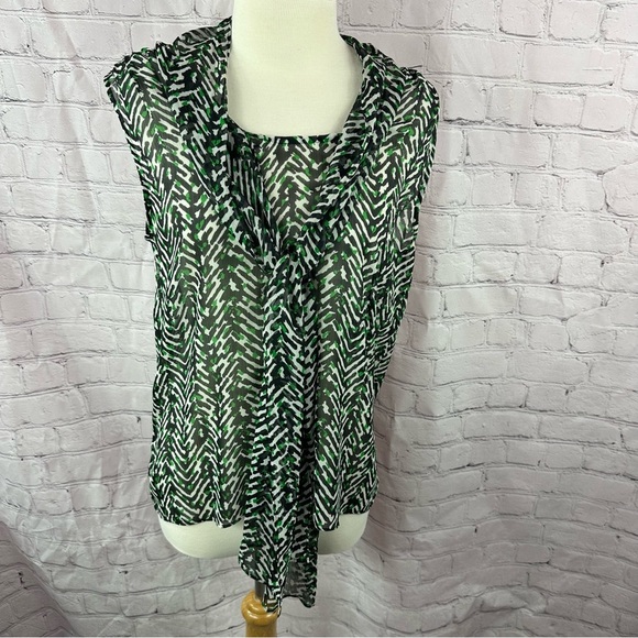 Talbots Black White green Tie Front sleeveless Blouse sz 12 office classic - Picture 1 of 7